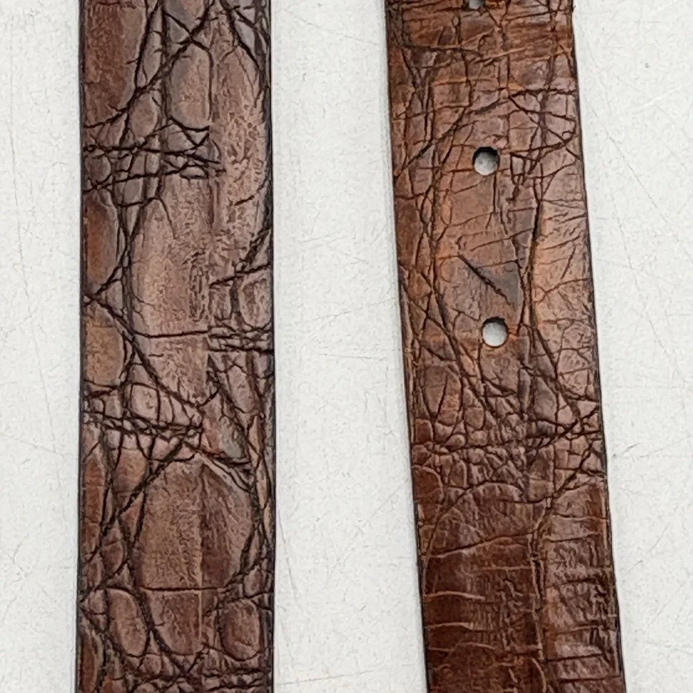 Vintage Claiborne Brown Leather Belt Sz 38 Croc Embossed USA Casual Dress